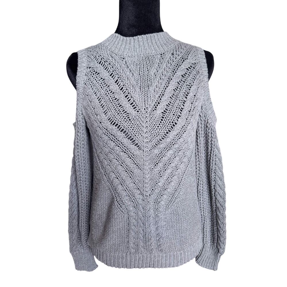 Aeropostale Gray Cold Shoulder Cable Knit Sweater Medium Indie Cozy Fall Autumn